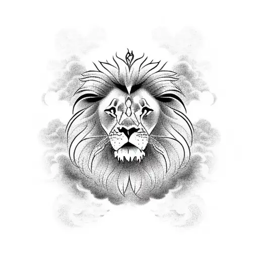 Lion Head With Clouds Behind It And Clock