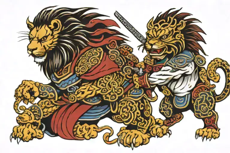 Lion With Samurai Warrior