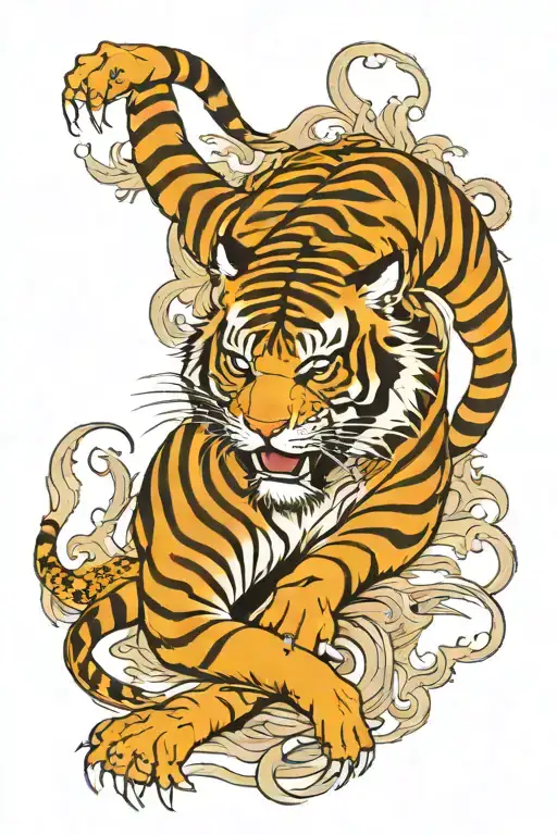 A Tiger And A Dragon Twisting Around The Arm