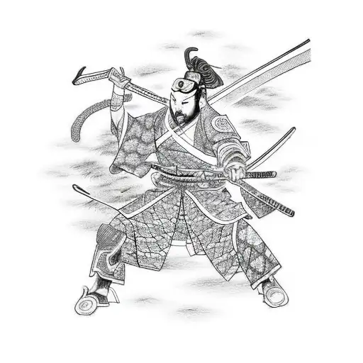 A Samurai Drawing His Katana And Behind Him Is A Dragon