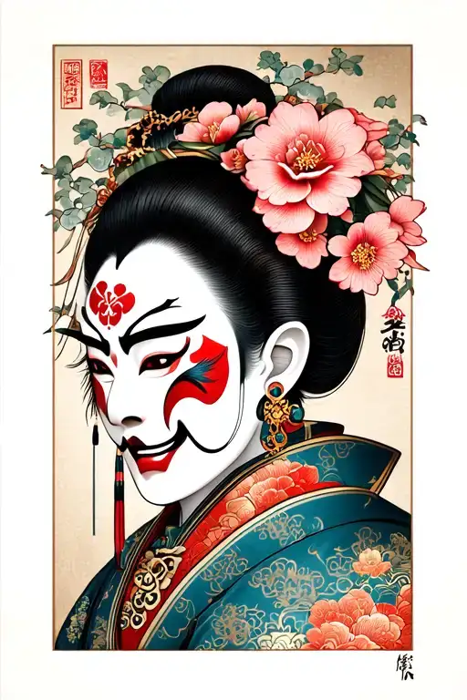 Hannya With A Hanafud And Sakura Earring Against The Background