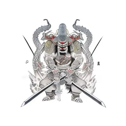 Dargon And Samurai With Katana