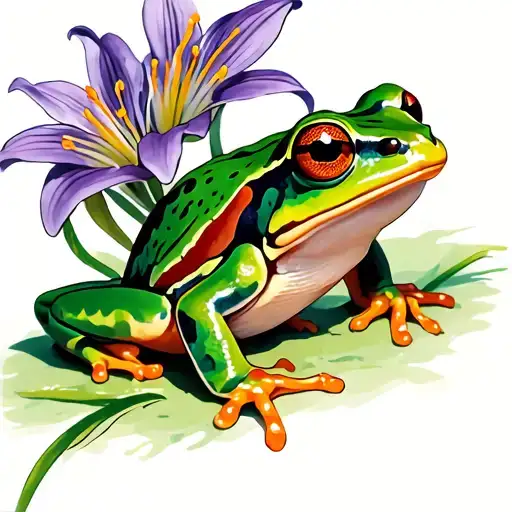 Tree Frog With Purple Lilys