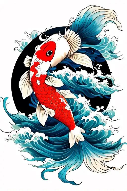 Carpa Koi Fish With Waves