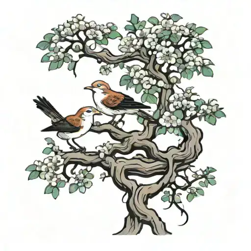 A Bonsai Tree With Three Birds On It