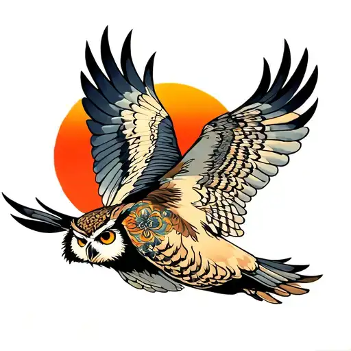 Owl Flying With Desert Landscape