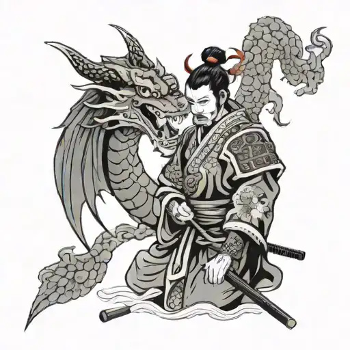 A Samurai With A Dragon And A Temple