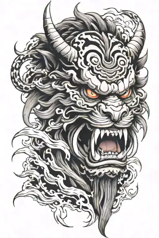 Oni Mask With Tiger Walking