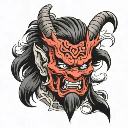 Oni Mask Cut Into Three Parts By Katana Slashes