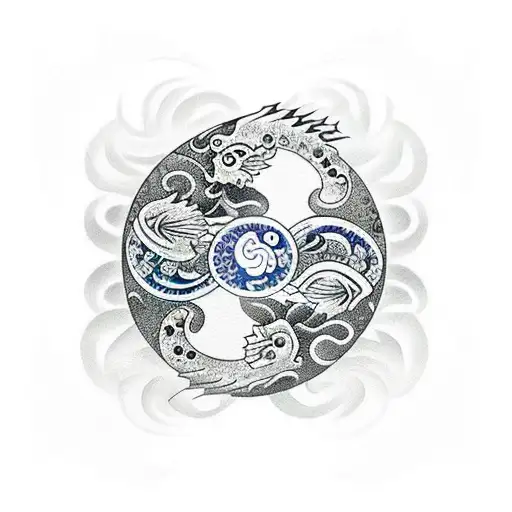 Yin And Yang Fish With Flowers