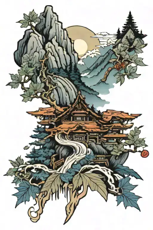 Mountains And Maple Leaf