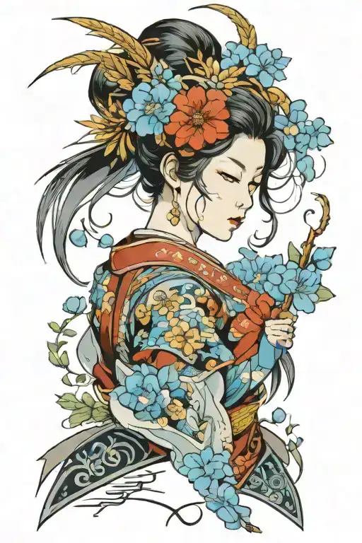 Female Warrior Of Light Blue Flowers