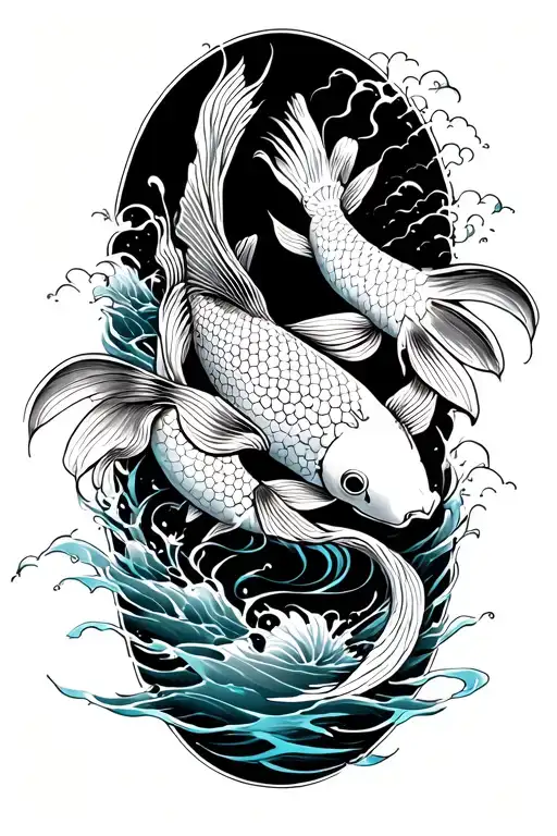 Koi Fish Swimming Upstream A Blackwork