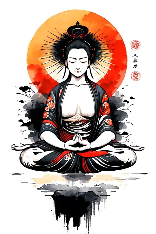 Zen Brush Stroke Meditating Figure Surrounded