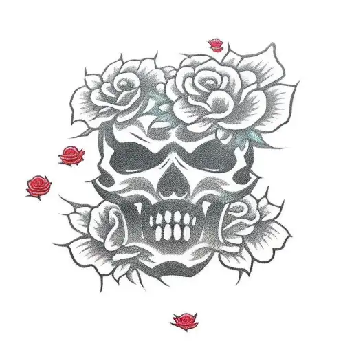 Japanese Mask With Roses And Skull