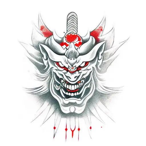 Bloody Oni Mask With Empty Space Inside