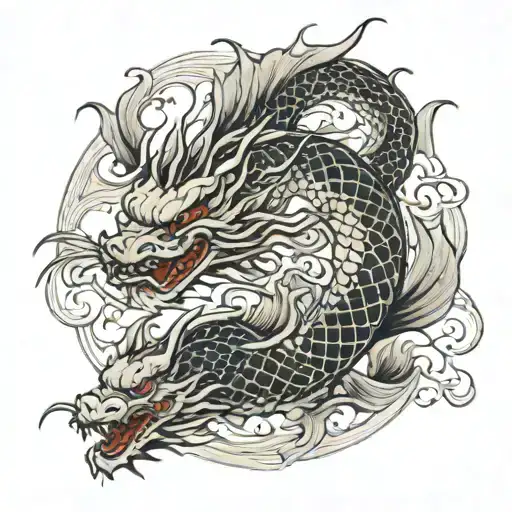 Dragon Wrapping Around Koi Fish