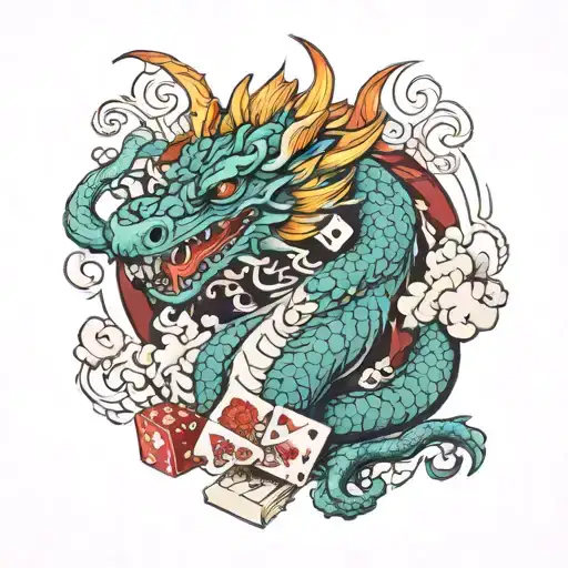 Dragon Rodeando El Antebrazo Con Fuego Y Cartas De Poker En Llamas
