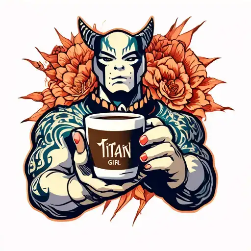 Titan Holding A Coffee Cup With The Words Dirty Girl And The Title Saying Titan - The Best In Als