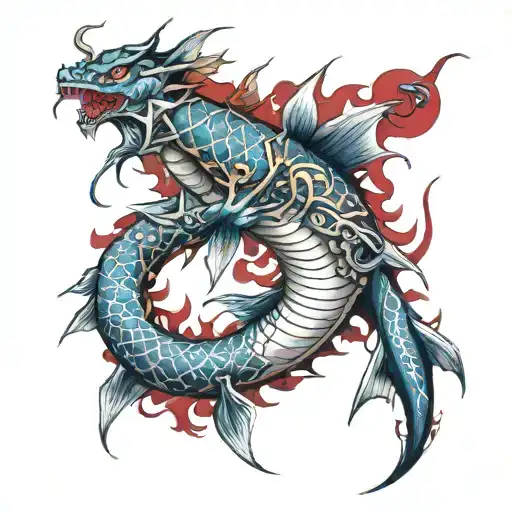 Gyarados On Ocean With A Red Orchard Tree Island