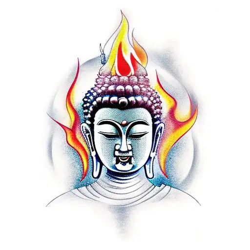 Buddha With Fire Background With Tongue Out