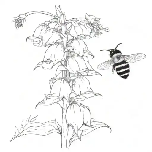 Foxglove And Lavender Flowers With Bee Flying Around It