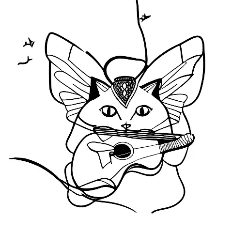 A Cat Playing A Guitar With Moth Wings