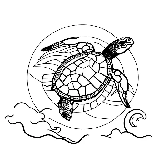 Turtle As An Island With Sparrow