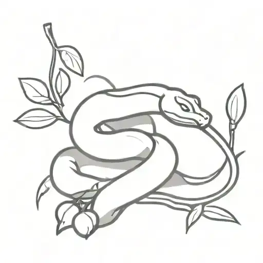 Black-and-white Drawing Of A Snake Wrapped Around A Cherry
