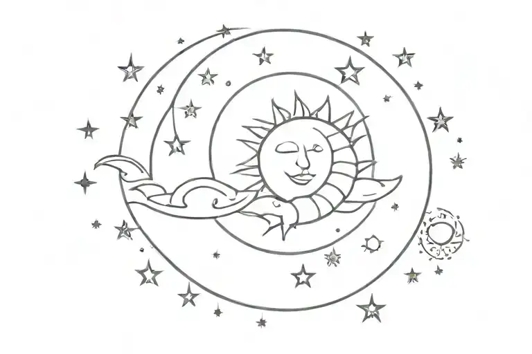 Universe With Sun Moon Stars Whimsical