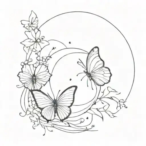 Fine Line Femine Minimal Include Sun Moon And Butterly