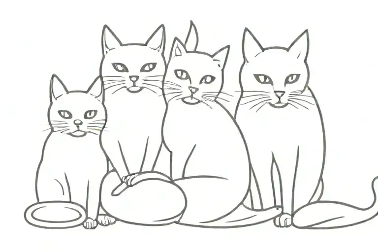 Three Black Cats Sitting Next To Each Other With A Fourth Black Cat Peeking Up Behind The Middle Cat