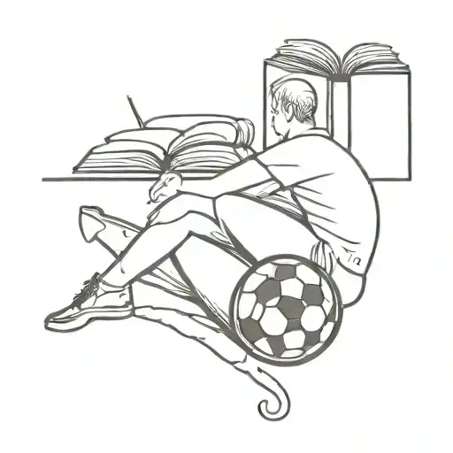 A Sleek And Modern Tattoo Of A Student Studying With Books And A Soccer Ball Intertwined