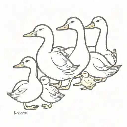 Mum Duck With 4 Ducklings Following Their Mother