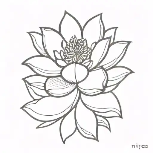 A Minimalist Tattoo Of A Beautiful Lotus Flower With The Name 'Niya' Subtly Hidden Within The Petals