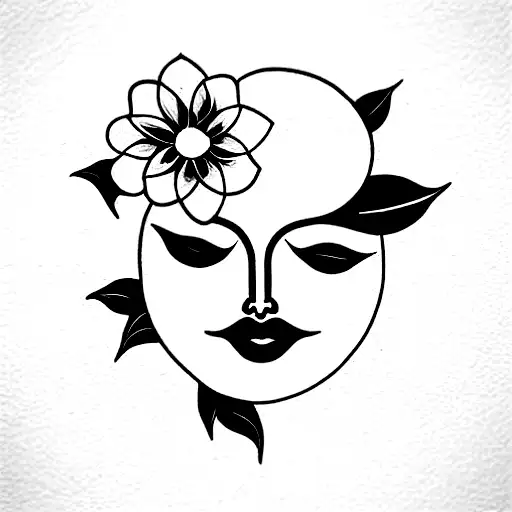 Flower Half-head Of A Woman With Sun And Moon