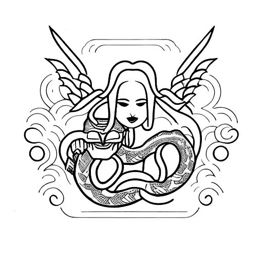 A Woman Serpent With A Dagger Kissing A Man