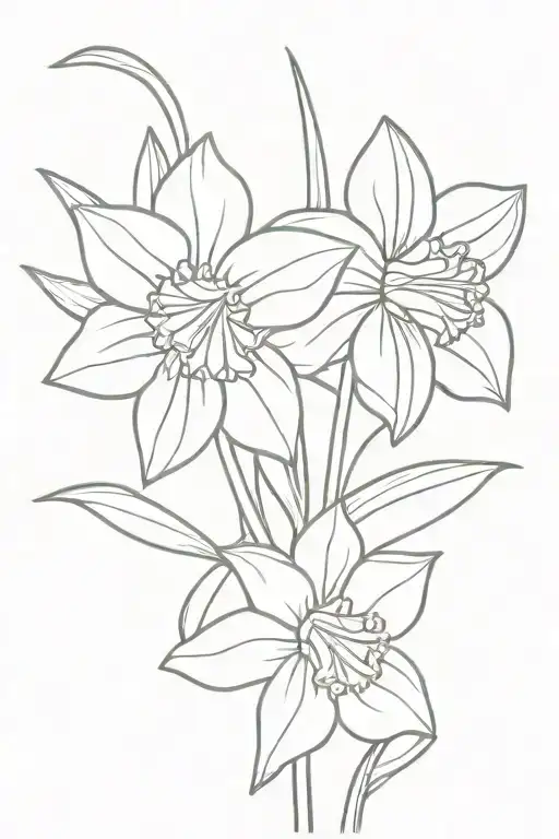 Narcissus Flower Thin Line Abstract Design