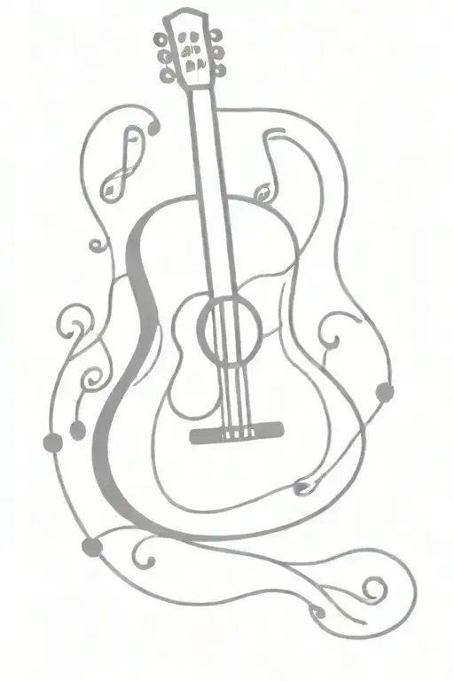 Acoustic Guitar Outline And Music Notes