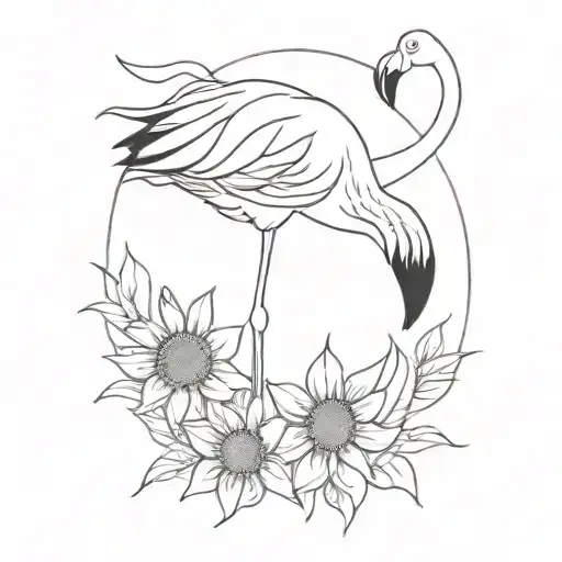 Flamingo With A Sunflower Behind