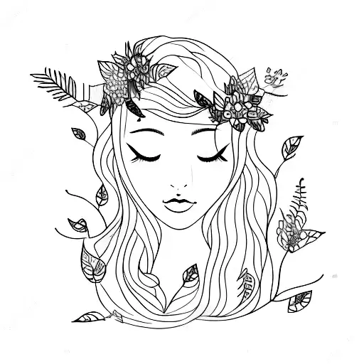 A Forest Nymph With Leaves And Flowers Adorning Her Hair And Body