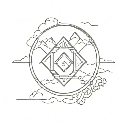 A Minimalist Tattoo Of A Lifeguard Symbol Intertwined With A Mountain And Water Element
