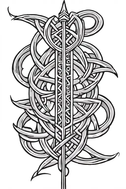 Celtic Ogham With Design Featuring A Spear