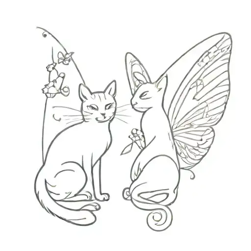 Two Cats With Wing Butterfly