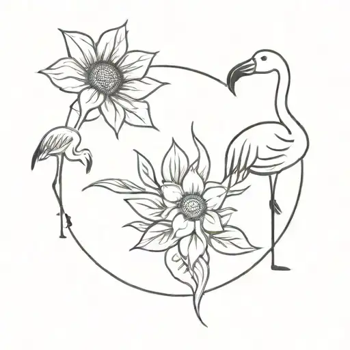 Sunflower And Flamingo