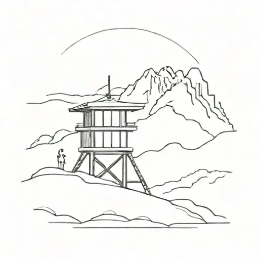 A Minimalist Tattoo Of A Lifeguard Tower On A Snowy Mountain Peak