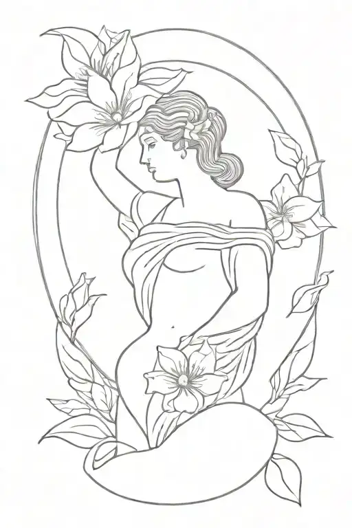 Flower Background With Female Greek Statue