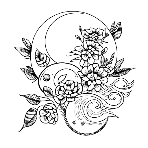 Moon With Flowers And Leaves