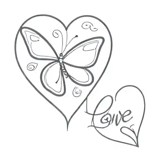 Small Butterfly With Love Handwritten In Cursive Under It With A Hand Drawn Heart