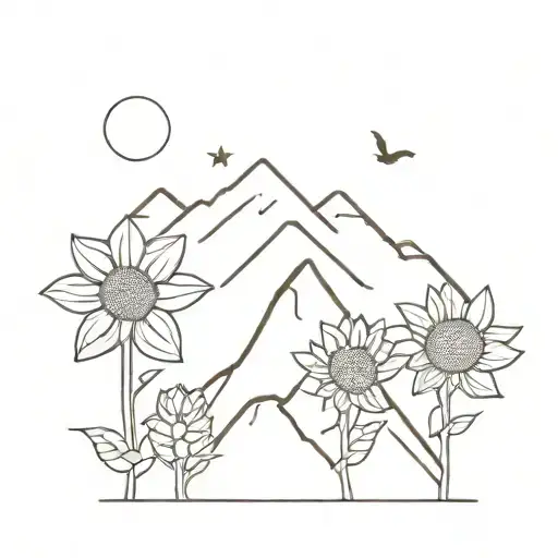 Mountain And 3 Sunflowers